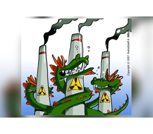Atominė elektrinė, “trigalvis slibinas”, karikatūra
