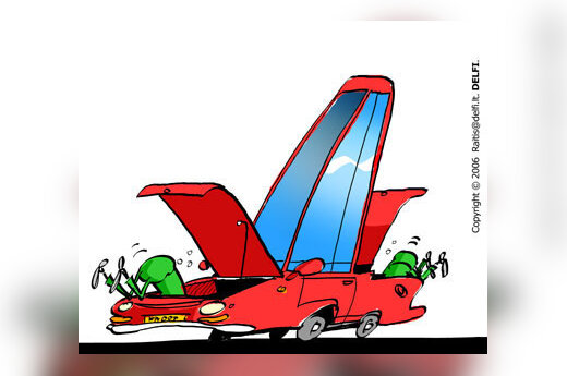Techninė apžiūra, automobilis - karikatūra