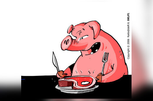 Maistas, valgymas, apsirijimas, kiaulė - karikatūra
