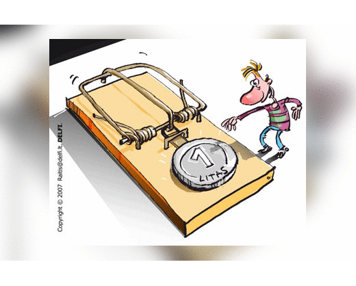 Litas, emigracija, pelėkautai, karikatūra