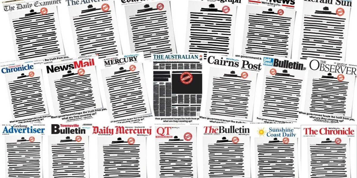 Australijos laikraščiai protestuoja: pirmieji leidinių puslapiai – cenzūruoti